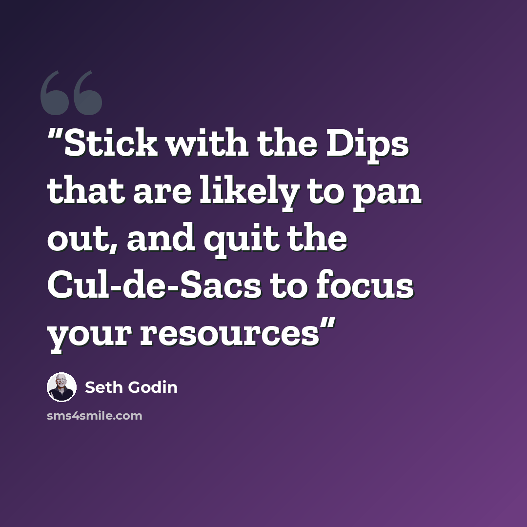 “Stick with the Dips that are likely to pan out, and quit the Cul-de-Sacs to focus your resources” quote by Seth Godin