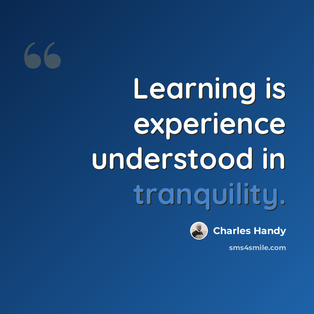 “Learning is experience understood in tranquility.” quote by Charles Handy