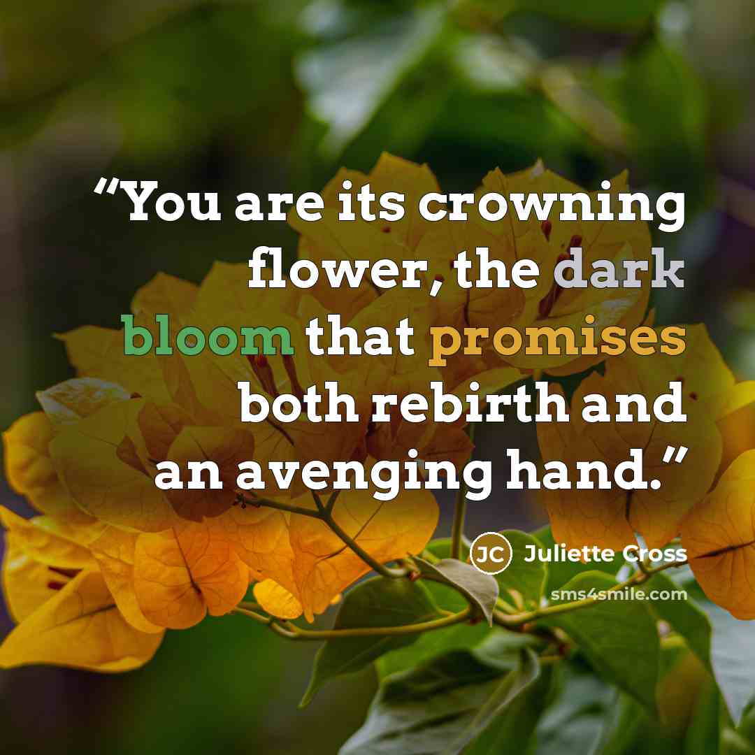 “You are its crowning flower, the dark bloom that promises both rebirth and an avenging hand.” quote by Juliette Cross