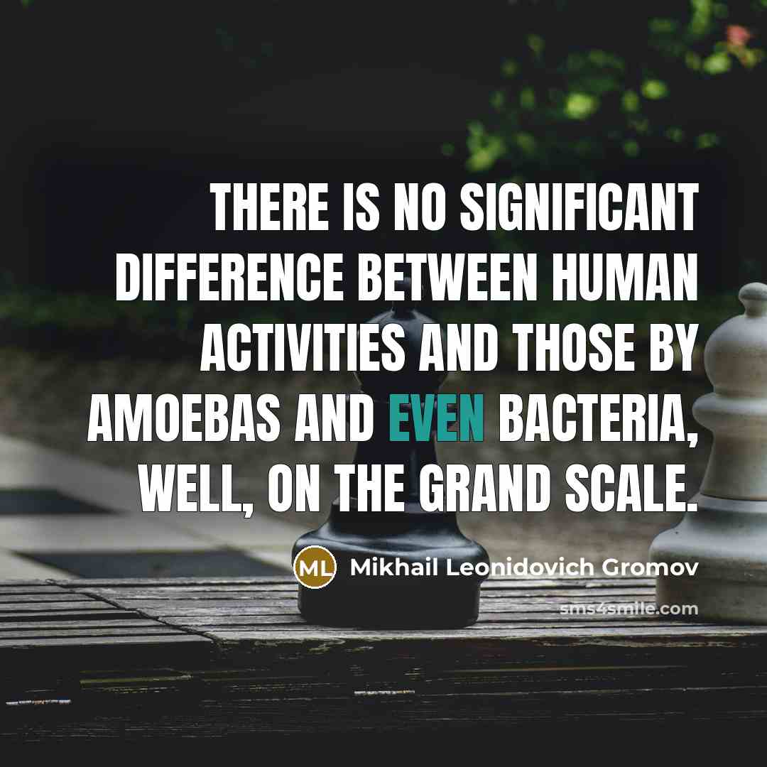 “There is no significant difference between human activities and those by amoebas and even bacteria, well, on the GRAND SCALE.” quote by Mikhail Leonidovich Gromov