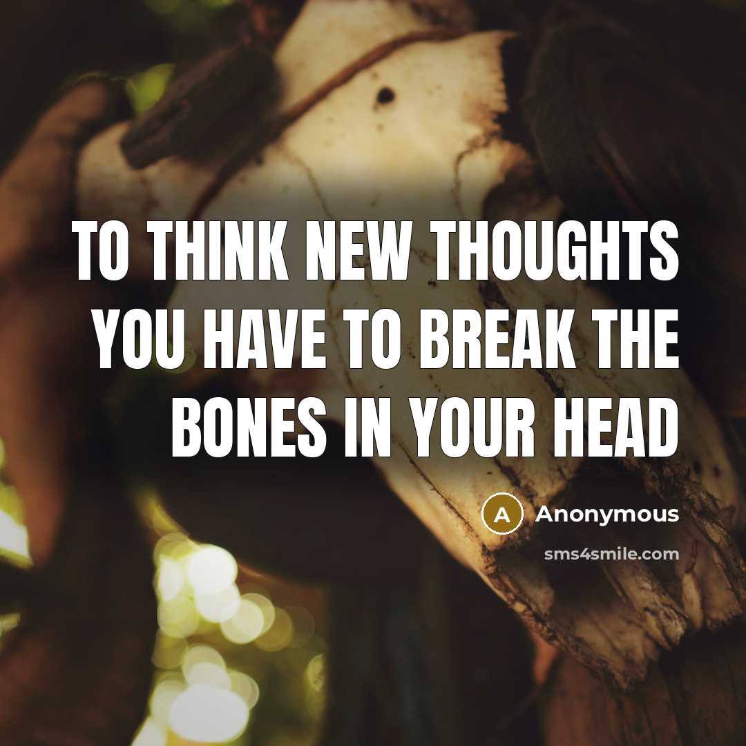 “To think new thoughts you have to break the bones in your head” quote by Anonymous