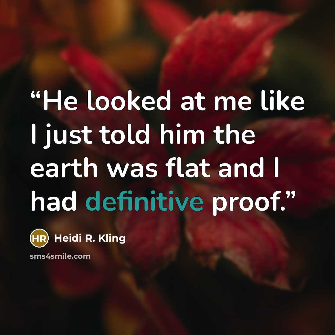 “He looked at me like I just told him the earth was flat and I had definitive proof.” quote by Heidi R. Kling
