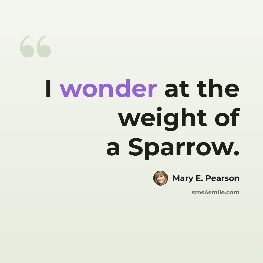 “I wonder at the weight of a Sparrow.” quote by Mary E. Pearson
