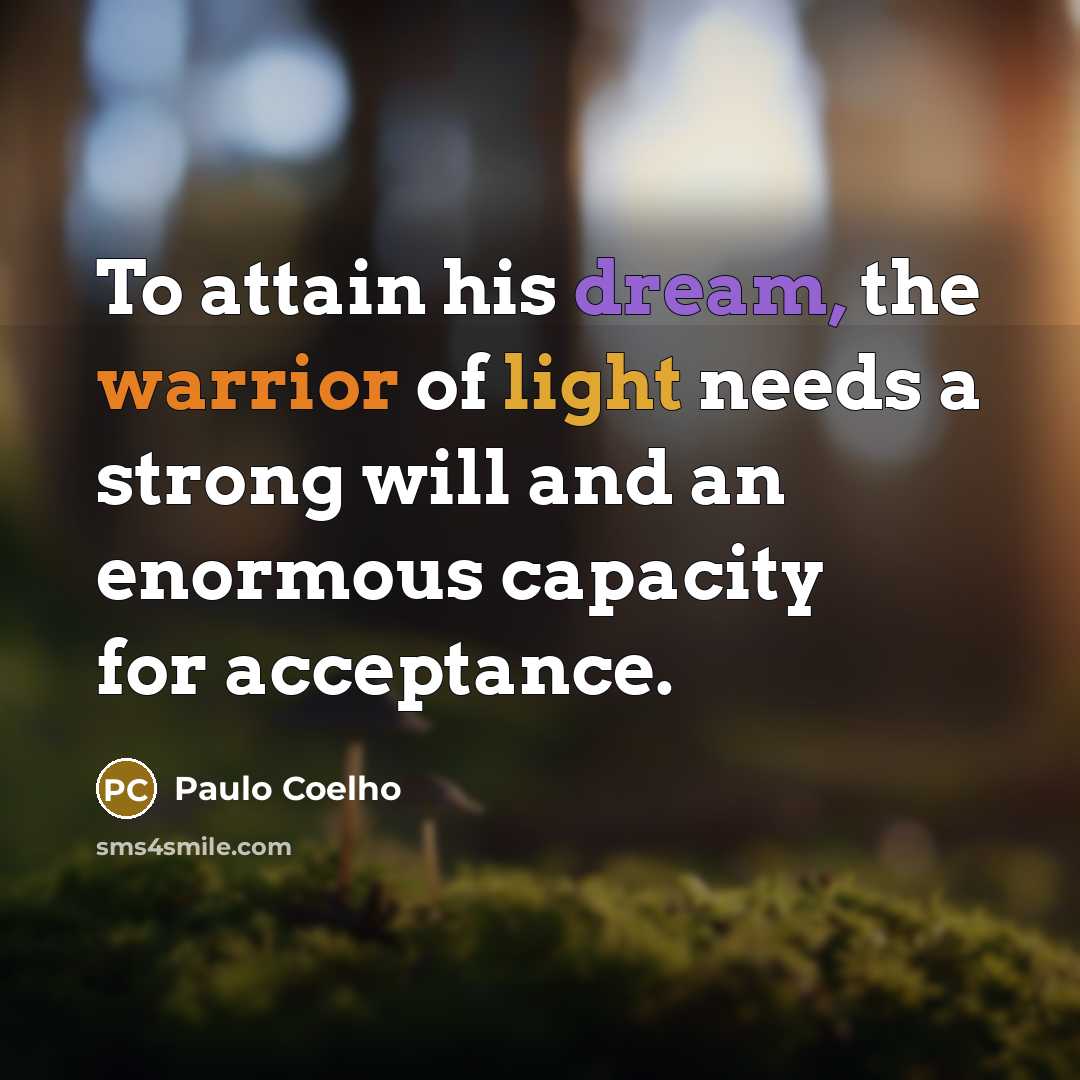 “To attain his dream, the warrior of light needs a strong will and an enormous capacity for acceptance.” quote by Paulo Coelho