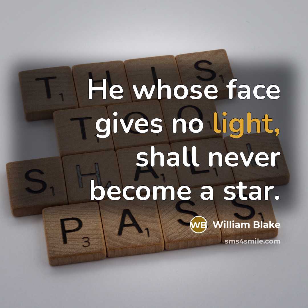 “He whose face gives no light, shall never become a star.” quote by William Blake