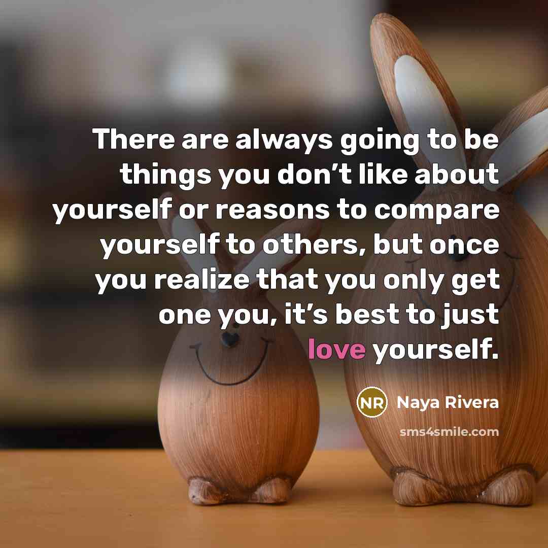 “There are always going to be things you don’t like about yourself or reasons to compare yourself to others, but once you realize that you only get one you, it’s best to just love yourself.” quote by Naya Rivera