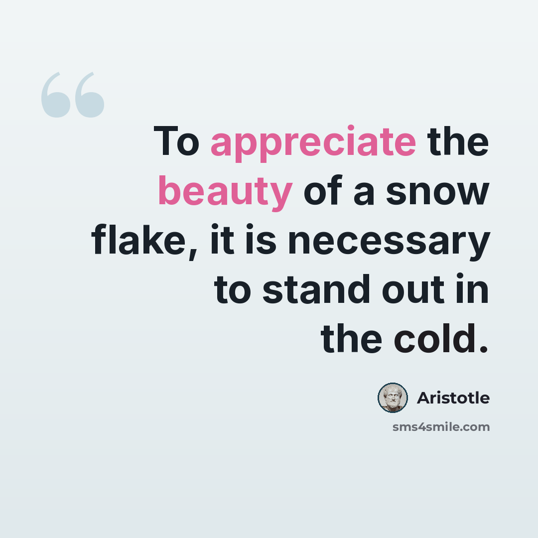 “To appreciate the beauty of a snow flake, it is necessary to stand out in the cold.” quote by Aristotle