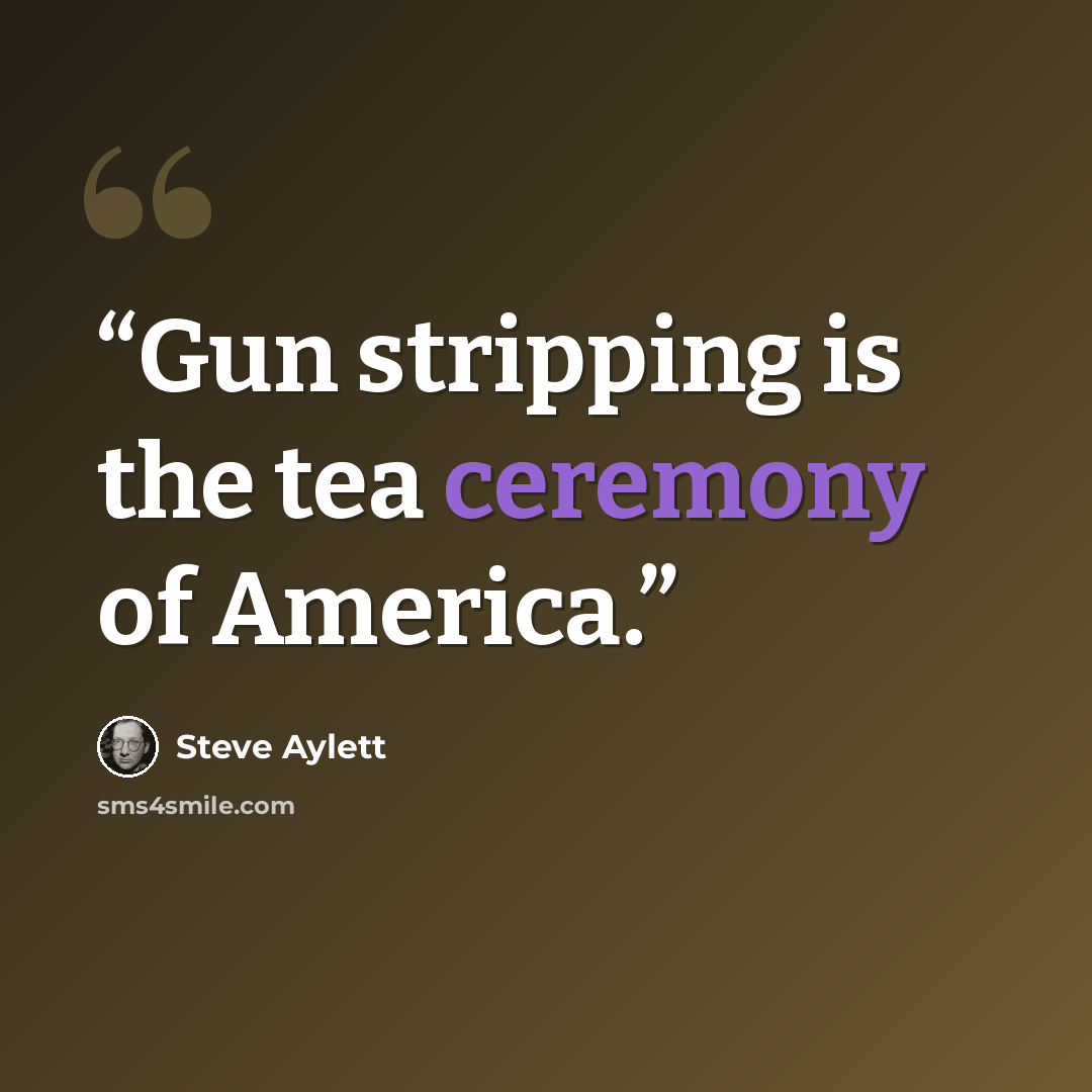 “Gun stripping is the tea ceremony of America.” quote by Steve Aylett