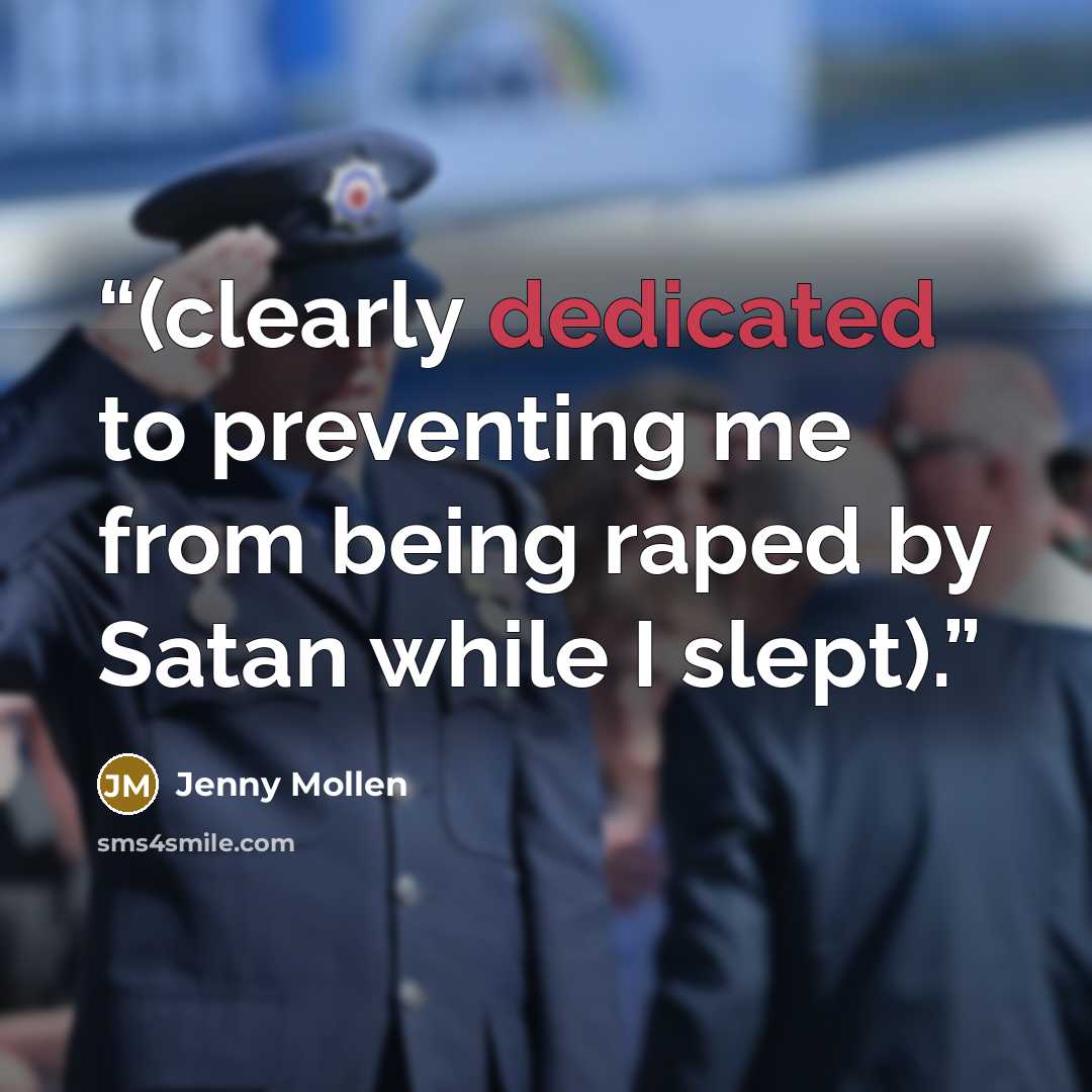 “(clearly dedicated to preventing me from being raped by Satan while I slept).” quote by Jenny Mollen