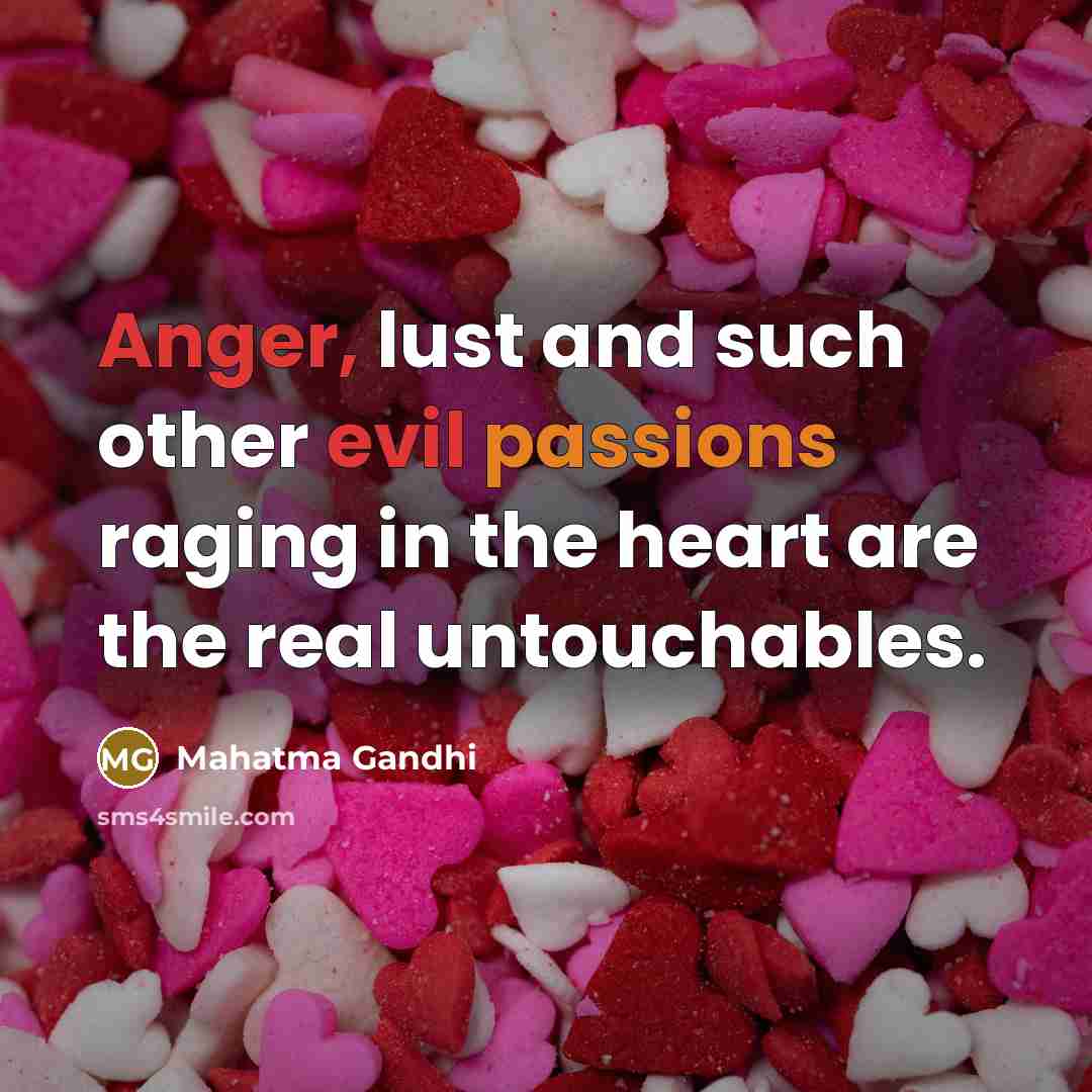 “Anger, lust and such other evil passions raging in the heart are the real untouchables.” quote by Mahatma Gandhi