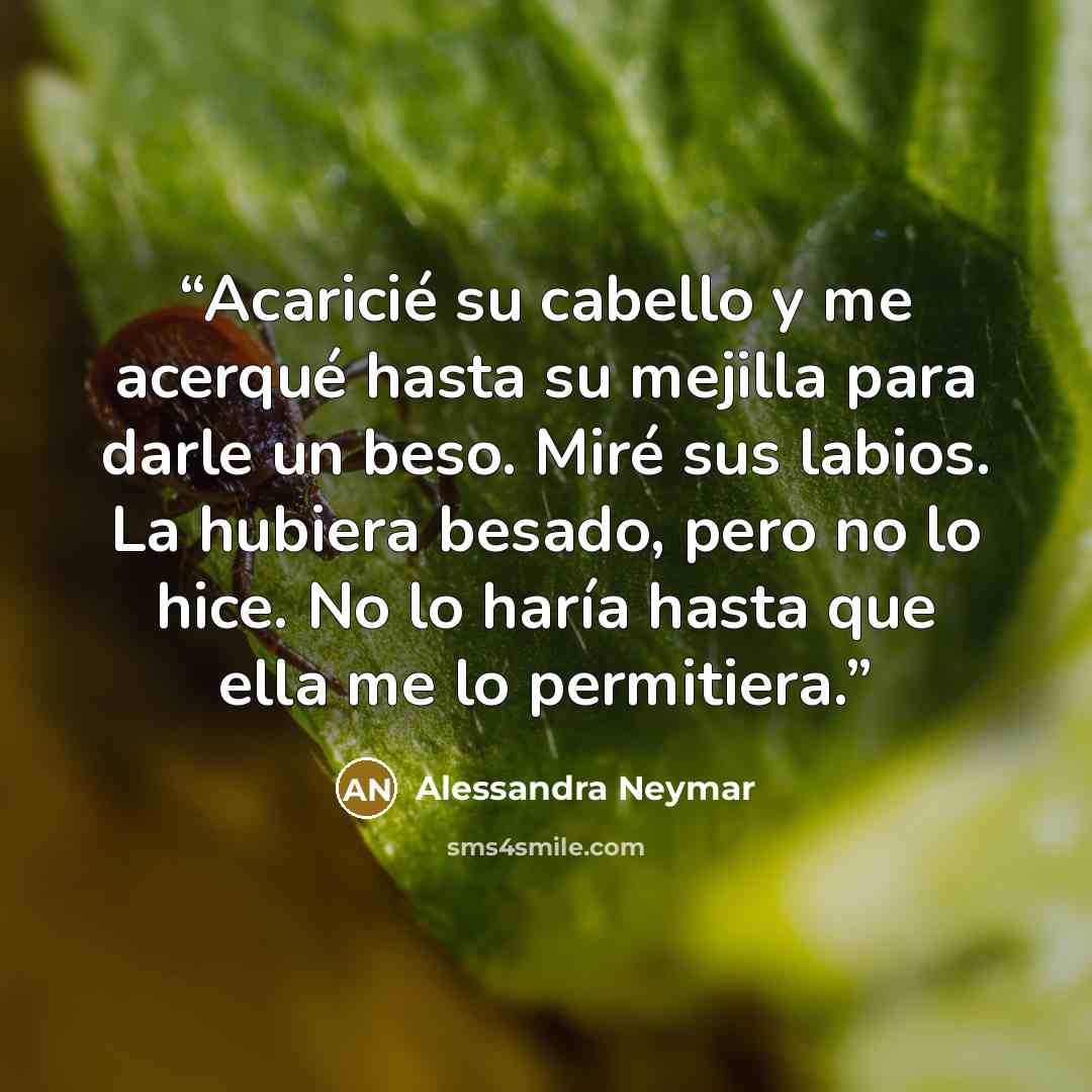 “Acaricié su cabello y me acerqué hasta su mejilla para darle un beso. Miré sus labios. La hubiera besado, pero no lo hice. No lo haría hasta que ella me lo permitiera.” quote by Alessandra Neymar