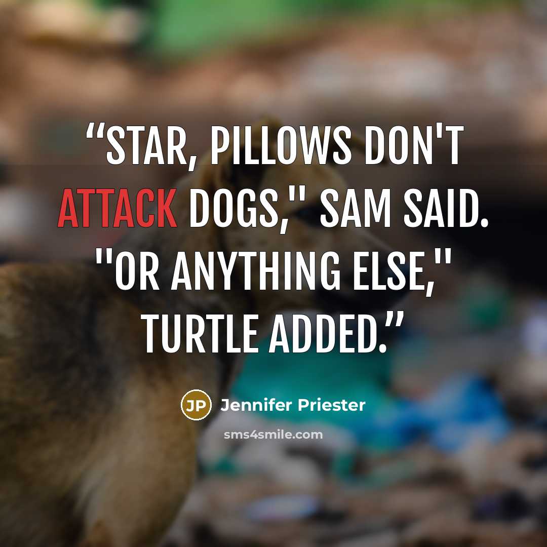 “Star, pillows don't attack dogs," Sam said. "Or anything else," Turtle added.” quote by Jennifer Priester