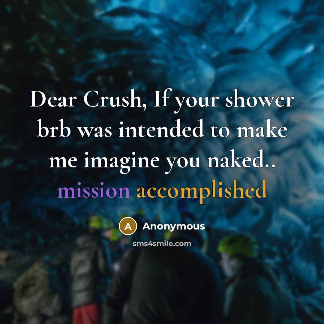 “Dear Crush, If your shower brb was intended to make me imagine you naked.. mission accomplished” quote by Anonymous