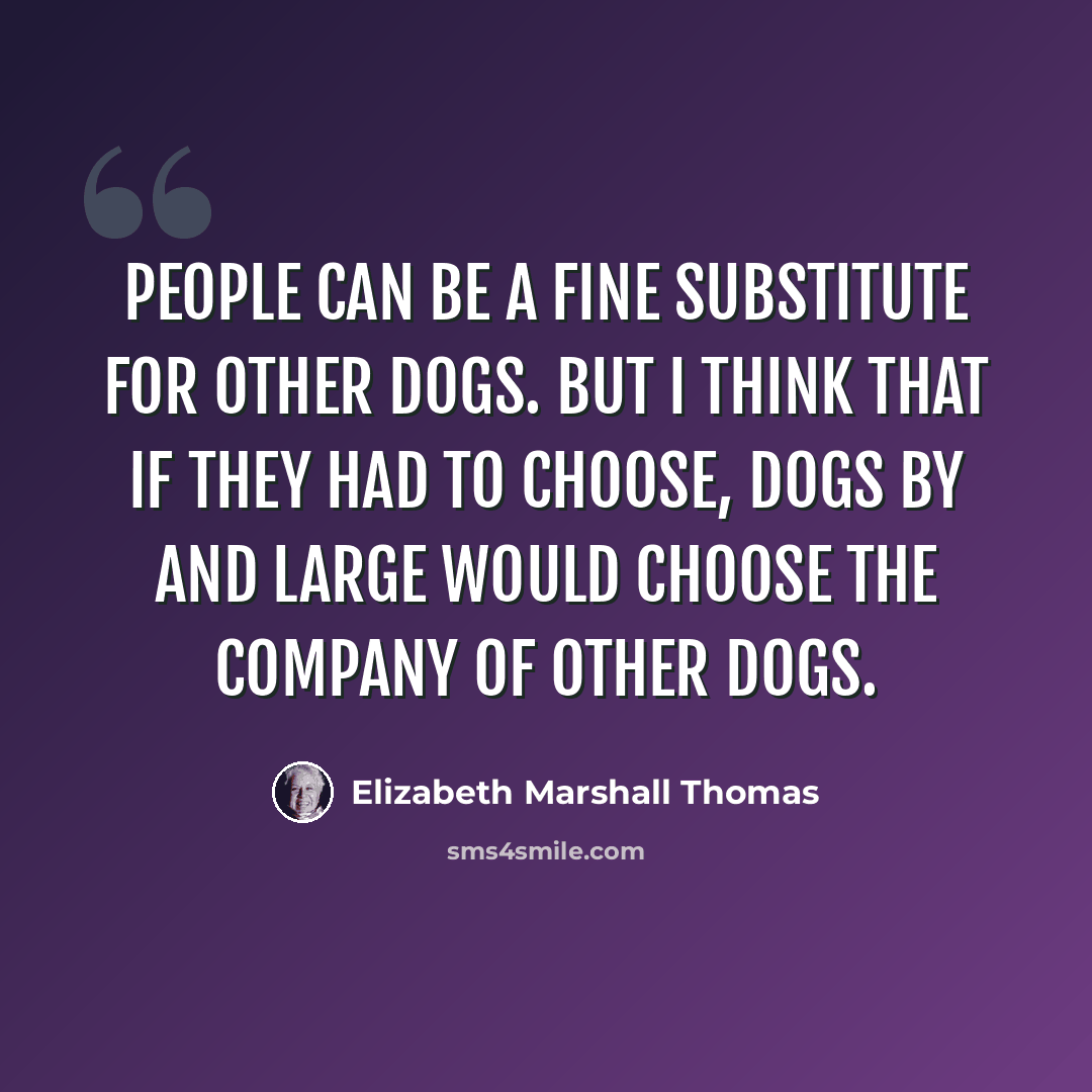 “People can be a fine substitute for other dogs. But I think that if they had to choose, dogs by and large would choose the company of other dogs.” quote by Elizabeth Marshall Thomas