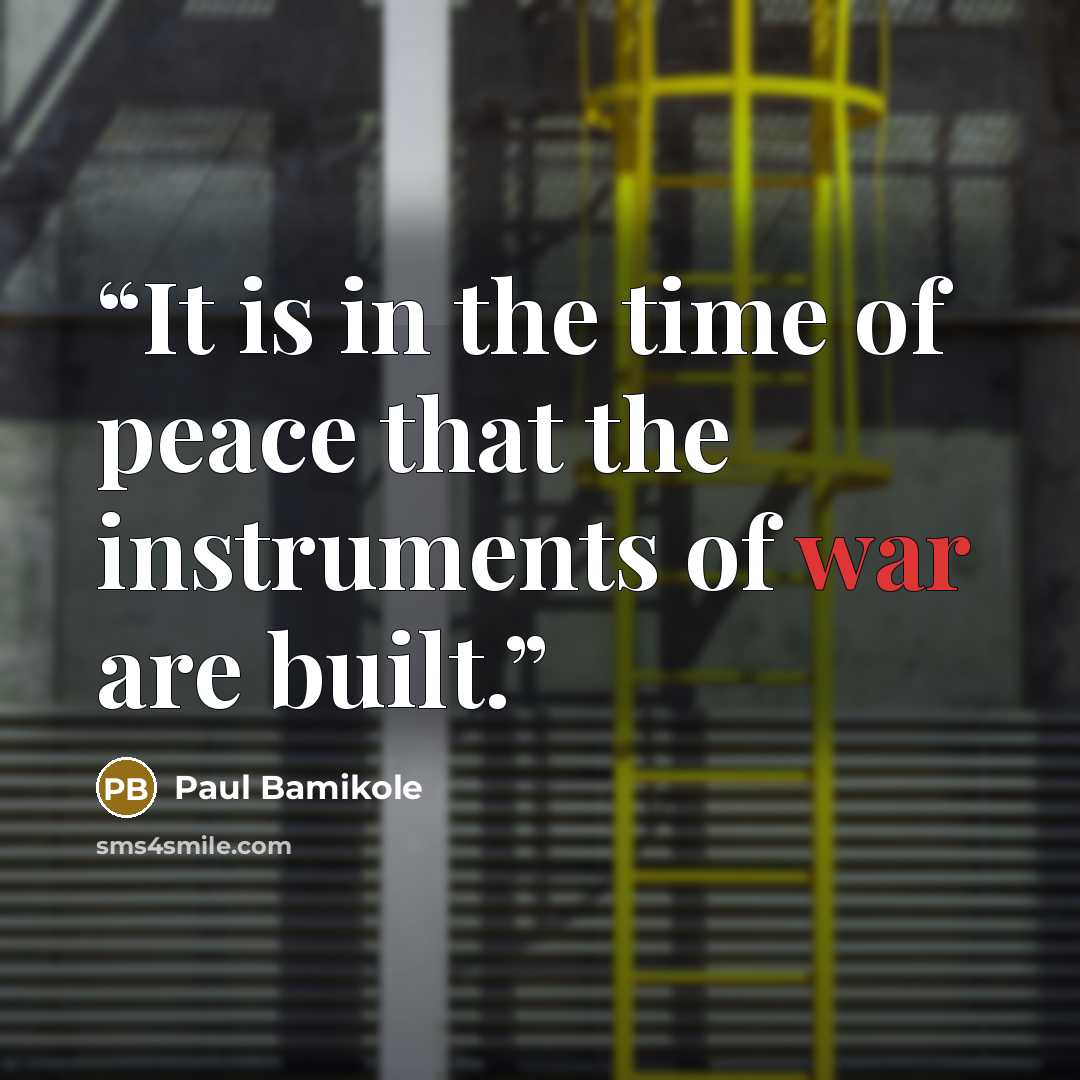 “It is in the time of peace that the instruments of war are built.” quote by Paul Bamikole