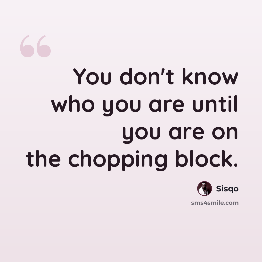 “You don't know who you are until you are on the chopping block.” quote by Sisqo