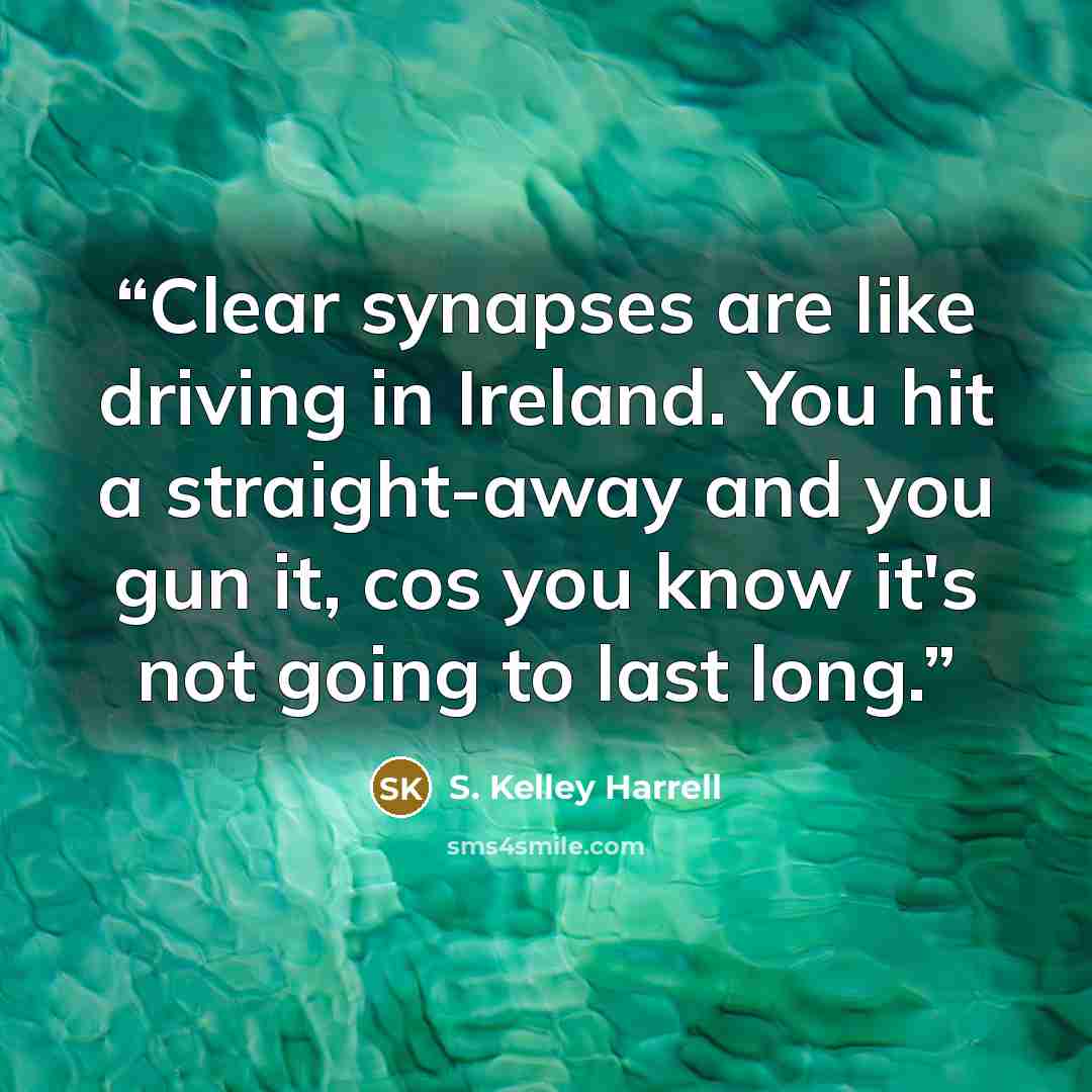 “Clear synapses are like driving in Ireland. You hit a straight-away and you gun it, cos you know it's not going to last long.” quote by S. Kelley Harrell