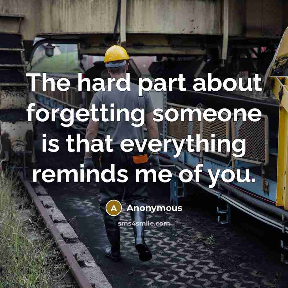“The hard part about forgetting someone is that everything reminds me of you.” quote by Anonymous
