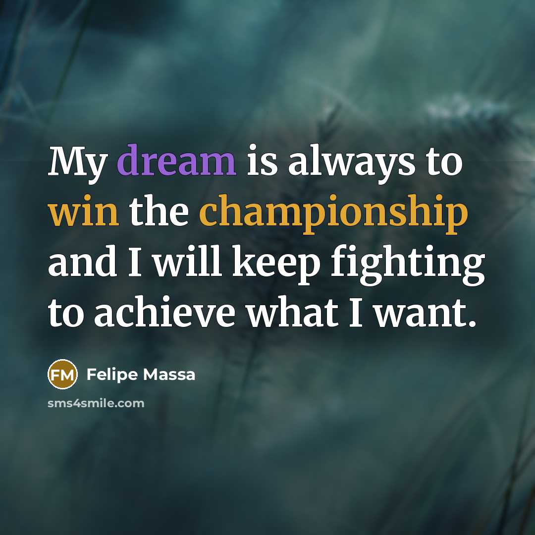 “My dream is always to win the championship and I will keep fighting to achieve what I want.” quote by Felipe Massa