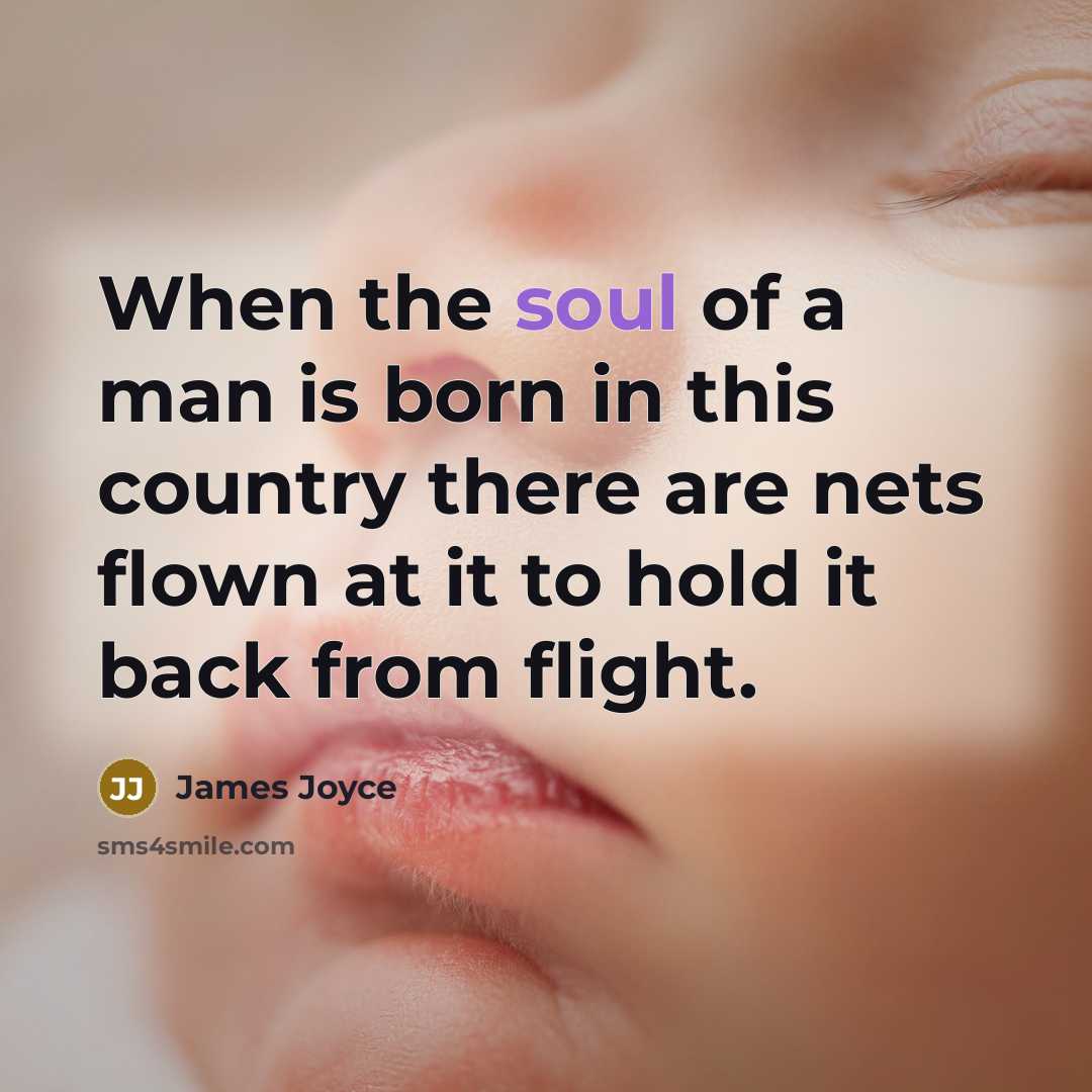 “When the soul of a man is born in this country there are nets flown at it to hold it back from flight.” quote by James Joyce