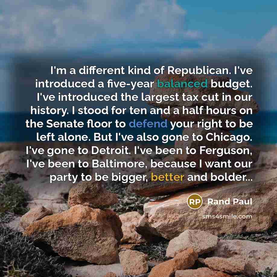 “I'm a different kind of Republican. I've introduced a five-year balanced budget. I've introduced the largest tax cut in our history. I stood for ten and a half hours on the Senate floor to defend your right to be left alone. But I've also gone to Chicago. I've gone to Detroit. I've been to…” quote by Rand Paul