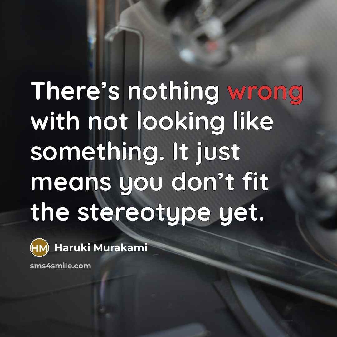 “There’s nothing wrong with not looking like something. It just means you don’t fit the stereotype yet.” quote by Haruki Murakami