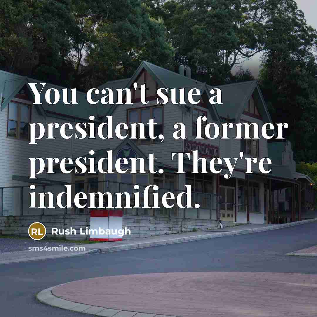 “You can't sue a president, a former president. They're indemnified.” quote by Rush Limbaugh