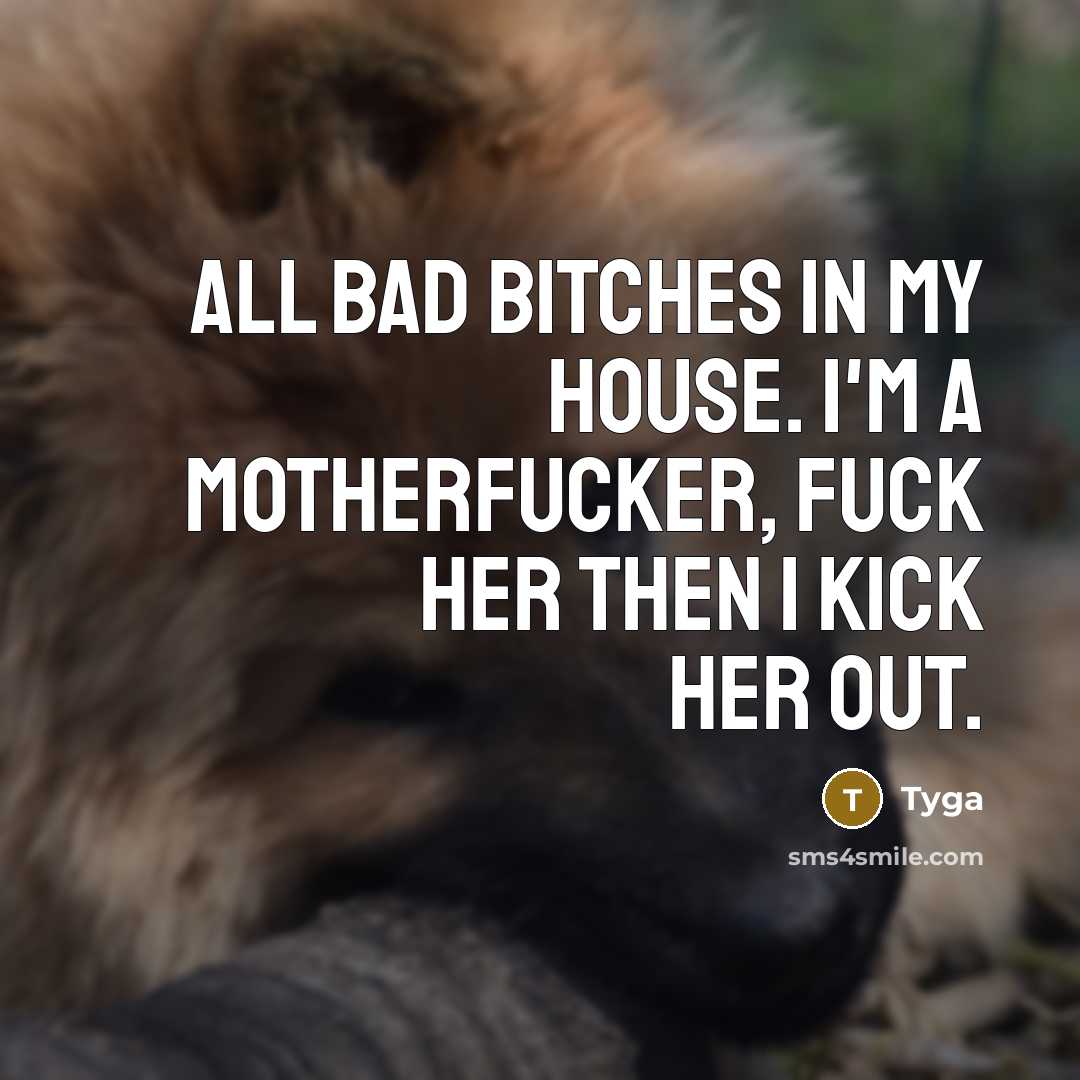 “All bad bitches in my house. I'm a motherfucker, fuck her then I kick her out.” quote by Tyga