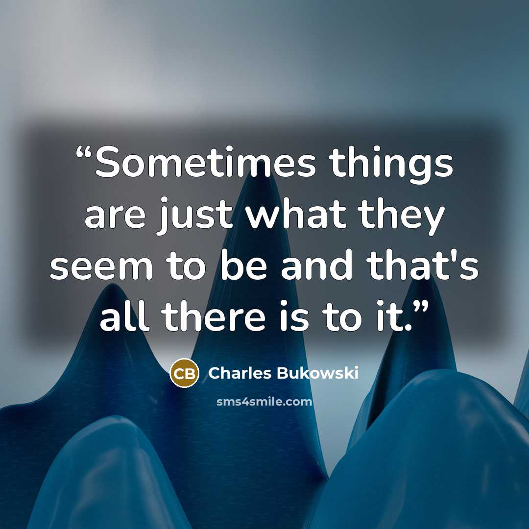 “Sometimes things are just what they seem to be and that's all there is to it.” quote by Charles Bukowski
