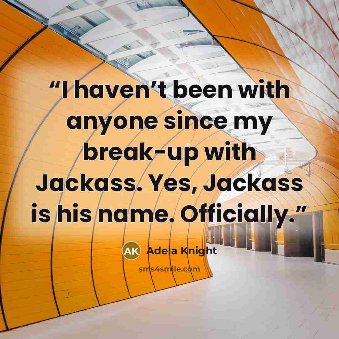 “I haven’t been with anyone since my break-up with Jackass. Yes, Jackass is his name. Officially.” quote by Adela Knight