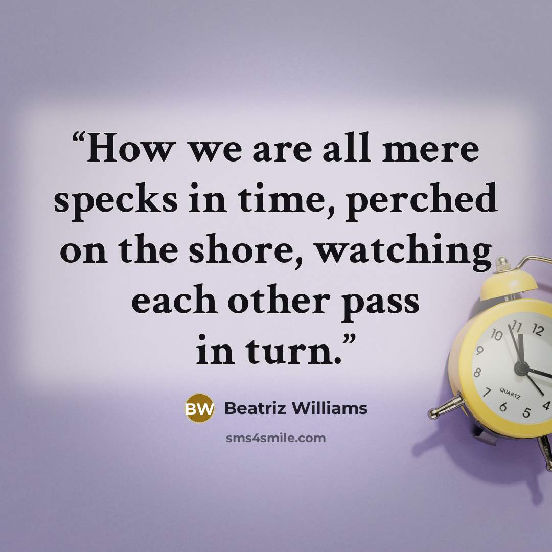 “How we are all mere specks in time, perched on the shore, watching each other pass in turn.” quote by Beatriz Williams