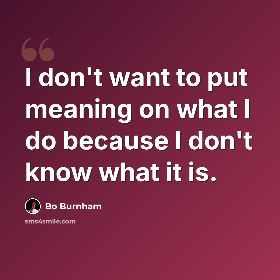 “I don't want to put meaning on what I do because I don't know what it is.” quote by Bo Burnham