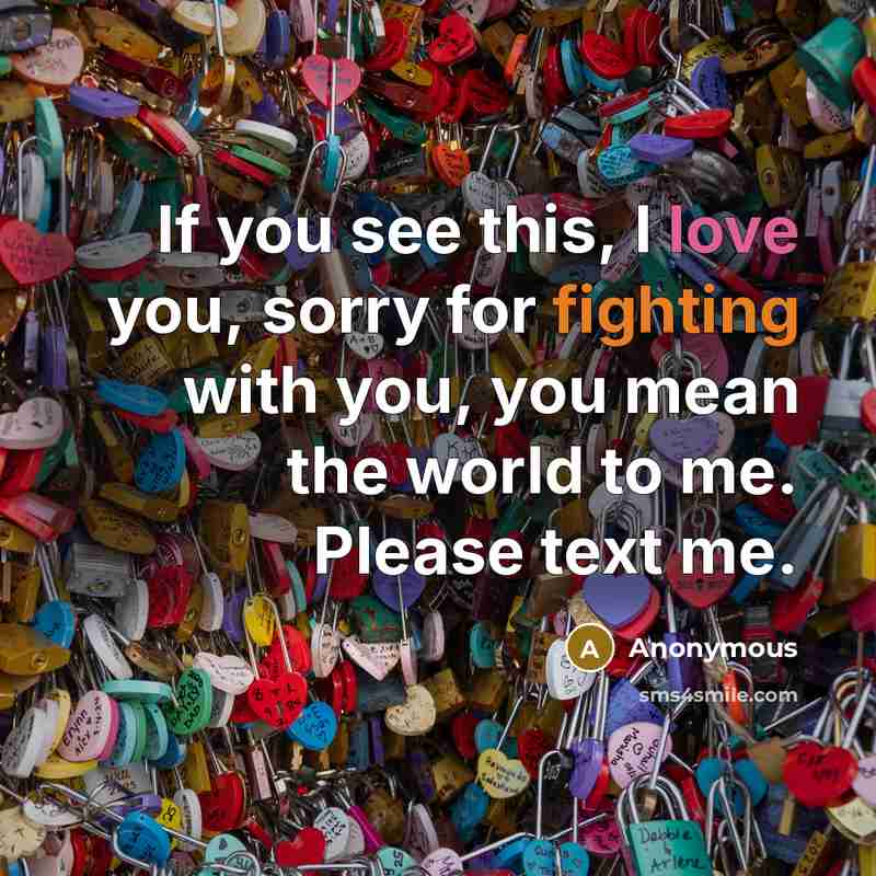 “If you see this, I love you, sorry for fighting with you, you mean the world to me. Please text me.” quote by Anonymous