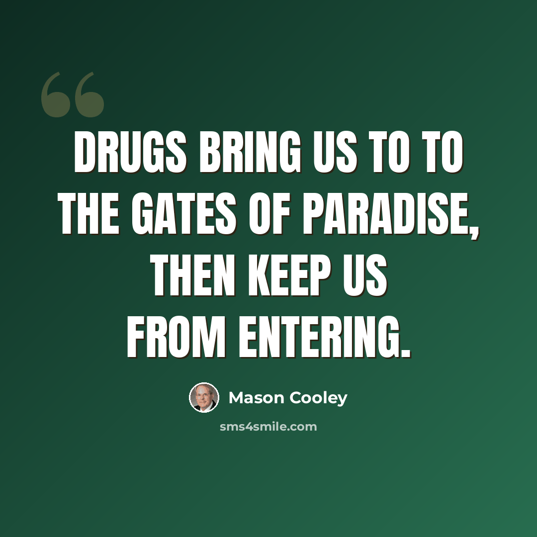 “Drugs bring us to to the gates of paradise, then keep us from entering.” quote by Mason Cooley