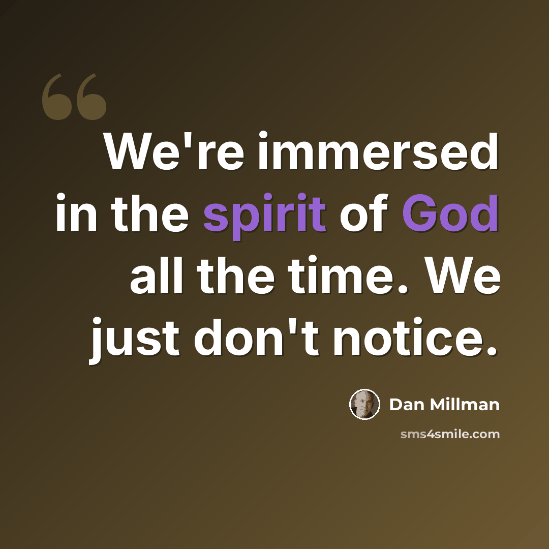 “We're immersed in the spirit of God all the time. We just don't notice.” quote by Dan Millman
