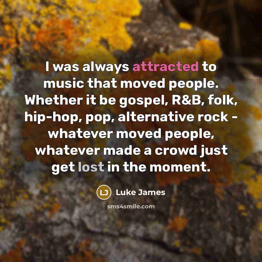 “I was always attracted to music that moved people. Whether it be gospel, R&B, folk, hip-hop, pop, alternative rock - whatever moved people, whatever made a crowd just get lost in the moment.” quote by Luke James