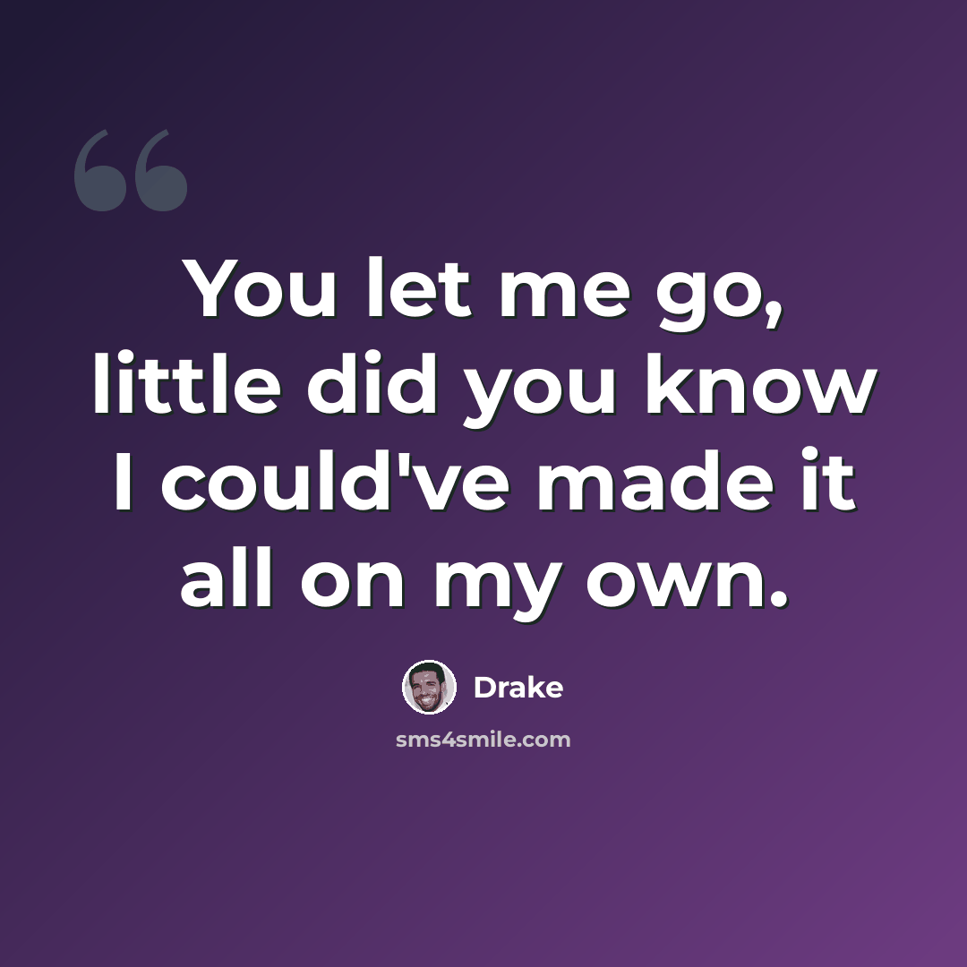 “You let me go, little did you know I could've made it all on my own.” quote by Drake