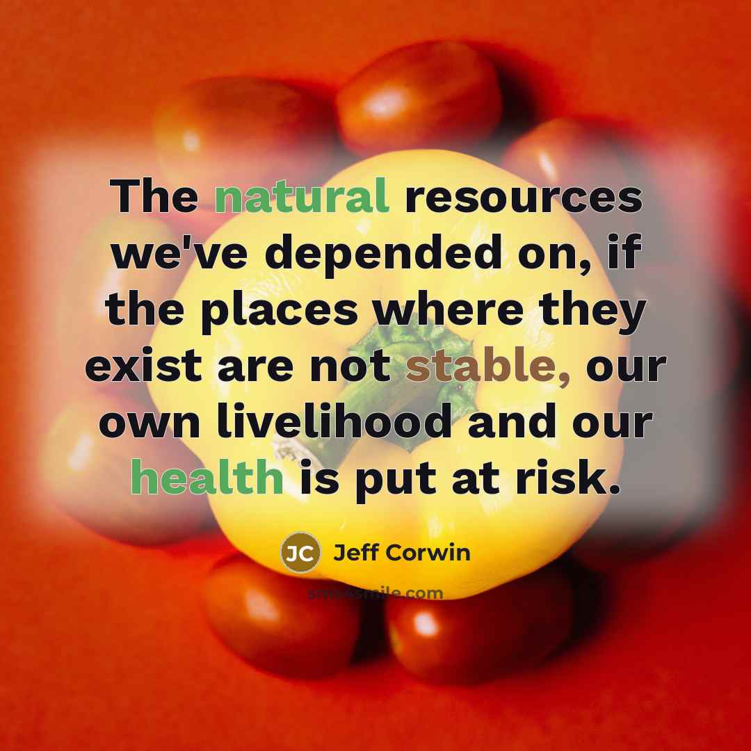 “The natural resources we've depended on, if the places where they exist are not stable, our own livelihood and our health is put at risk.” quote by Jeff Corwin
