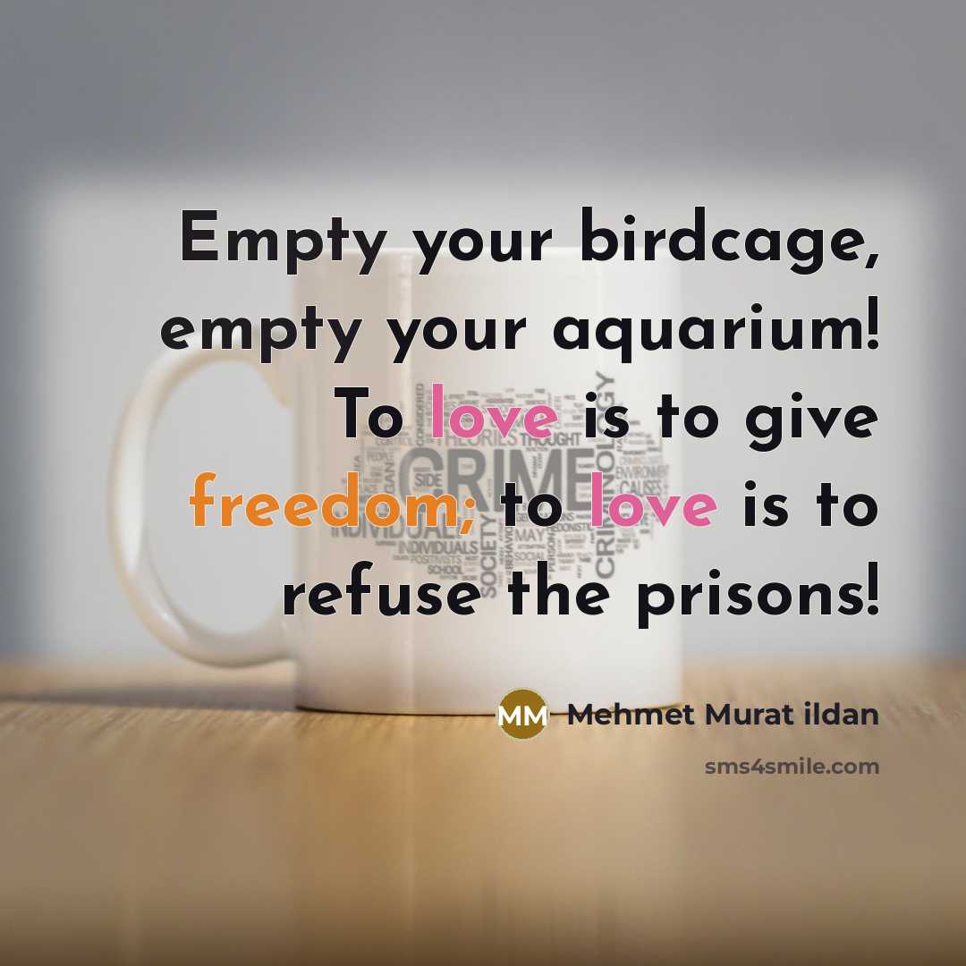 “Empty your birdcage, empty your aquarium! To love is to give freedom; to love is to refuse the prisons!” quote by Mehmet Murat Ildan