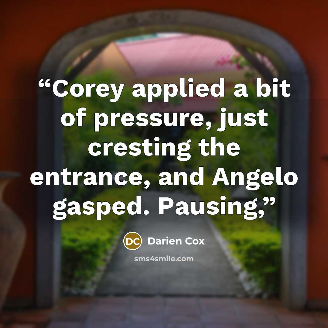“Corey applied a bit of pressure, just cresting the entrance, and Angelo gasped. Pausing,” quote by Darien Cox