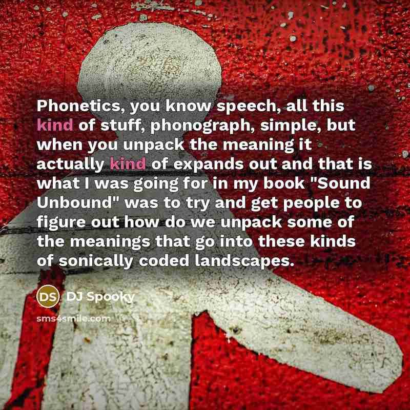 “Phonetics, you know speech, all this kind of stuff, phonograph, simple, but when you unpack the meaning it actually kind of expands out and that is what I was going for in my book "Sound Unbound" was to try and get people to figure out how do we unpack some of the meanings that go into these kinds…” quote by DJ Spooky
