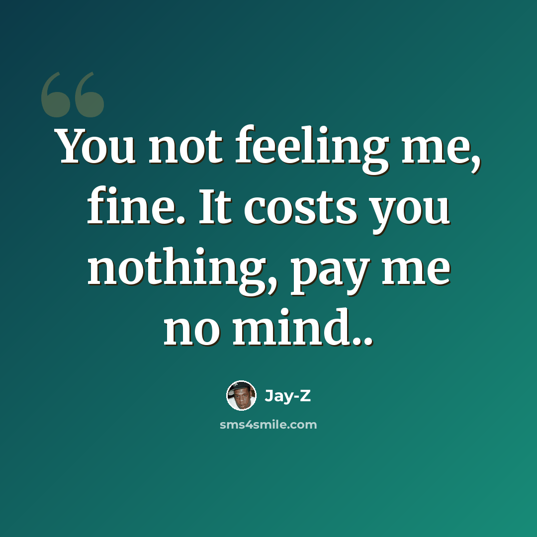 “You not feeling me, fine. It costs you nothing, pay me no mind..” quote by Jay-Z