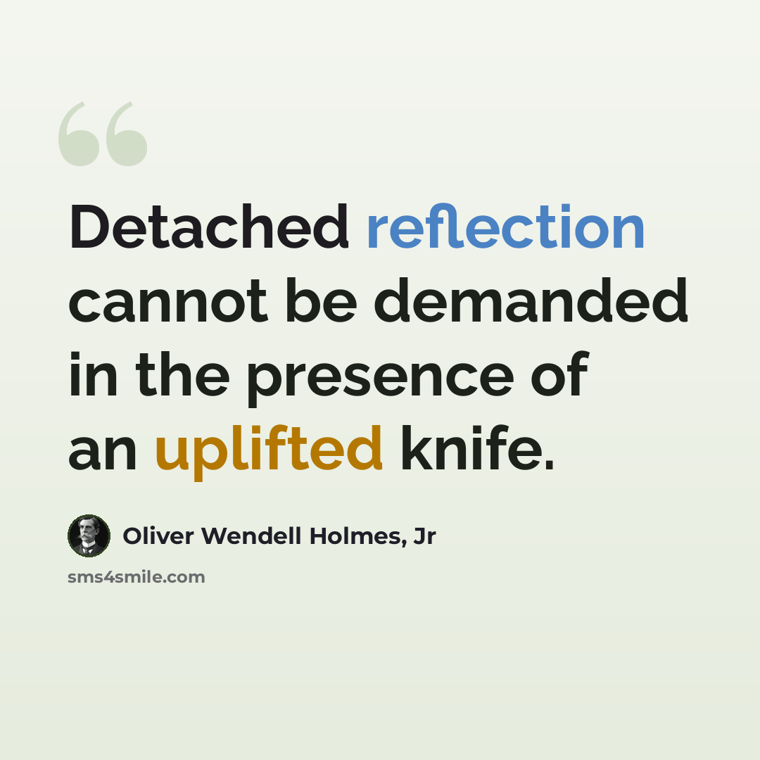“Detached reflection cannot be demanded in the presence of an uplifted knife.” quote by Oliver Wendell Holmes, Jr