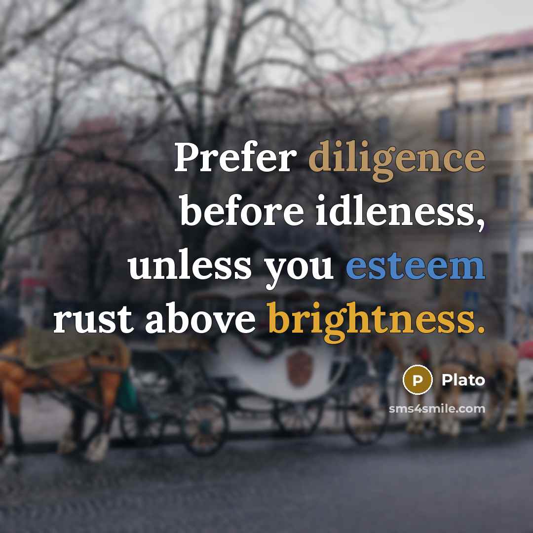 “Prefer diligence before idleness, unless you esteem rust above brightness.” quote by Plato