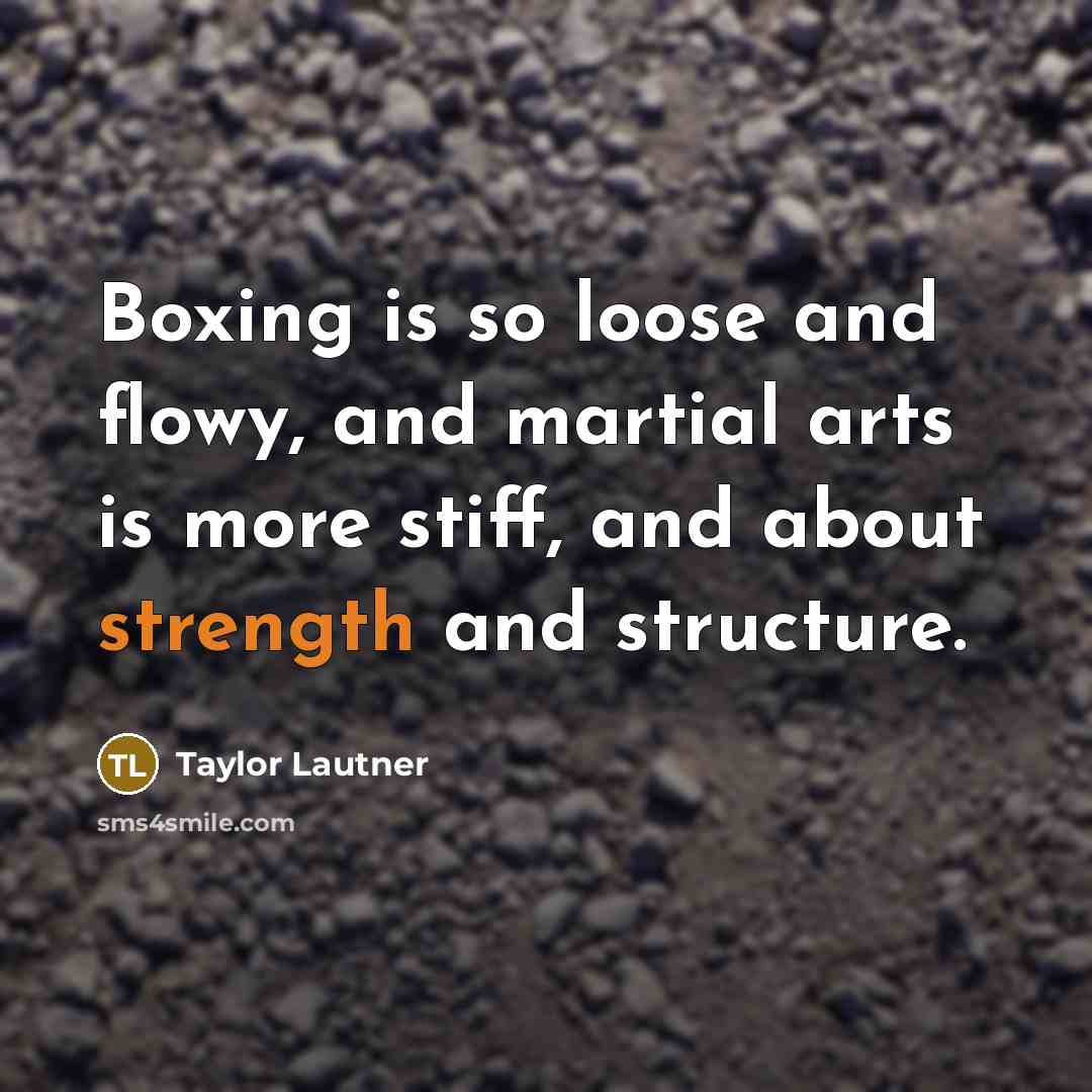 “Boxing is so loose and flowy, and martial arts is more stiff, and about strength and structure.” quote by Taylor Lautner