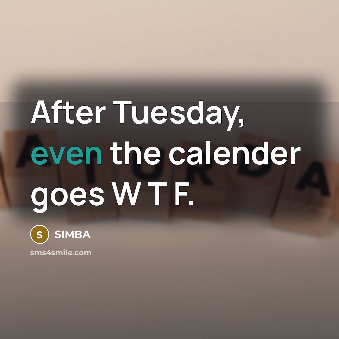 “After Tuesday, even the calender goes W T F.” quote by Simba