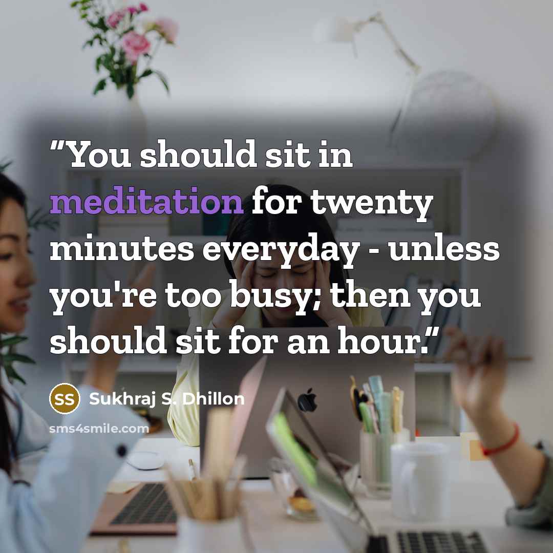 “You should sit in meditation for twenty minutes everyday - unless you're too busy; then you should sit for an hour.” quote by Sukhraj S. Dhillon