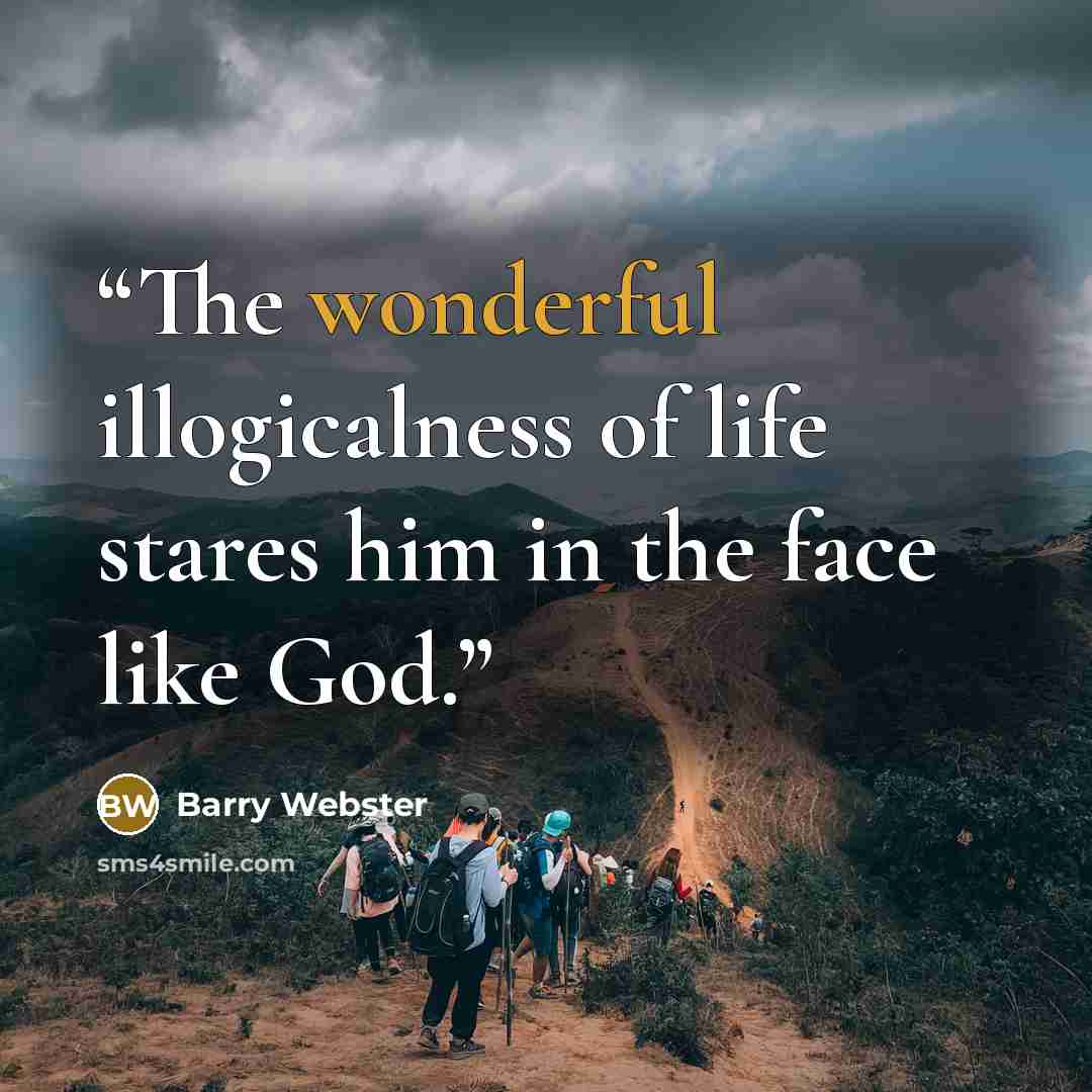 “The wonderful illogicalness of life stares him in the face like God.” quote by Barry Webster