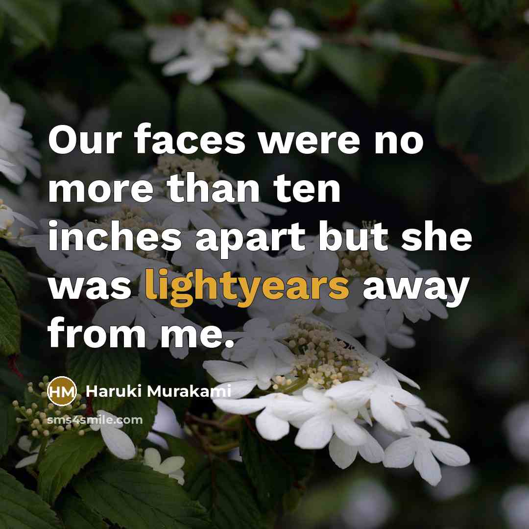 “Our faces were no more than ten inches apart but she was lightyears away from me.” quote by Haruki Murakami