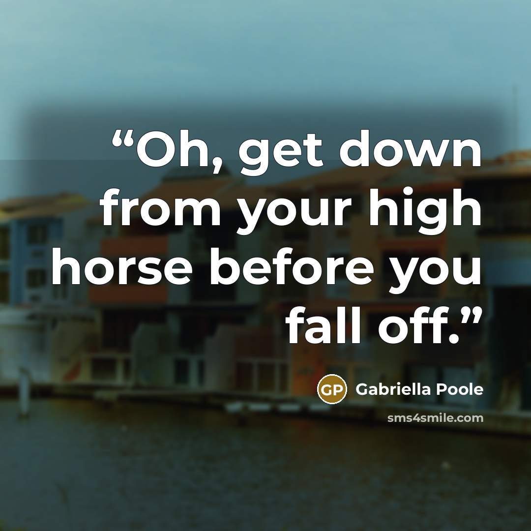 “Oh, get down from your high horse before you fall off.” quote by Gabriella Poole